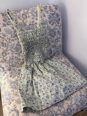 Free People Floral Smocked Mini Dress in Yellow and Blue